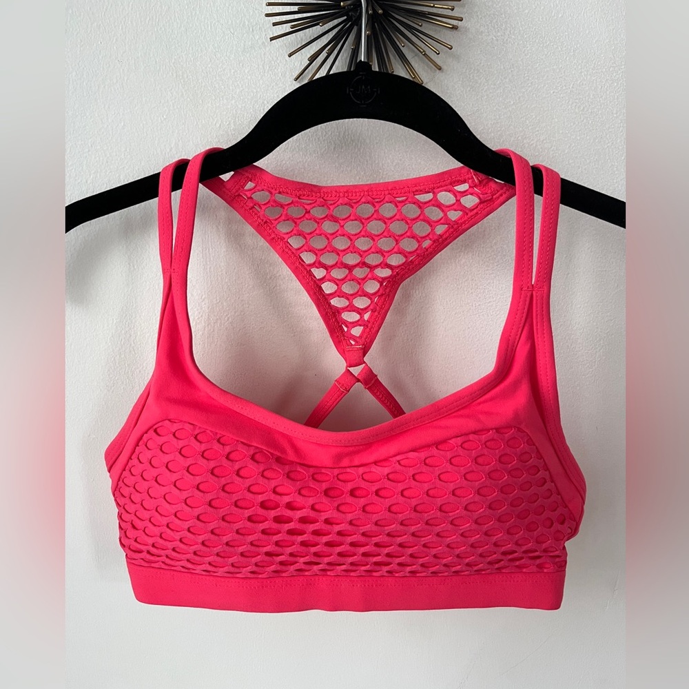 Lorna Jane Hot Pink / Coral Mesh Sports Bra